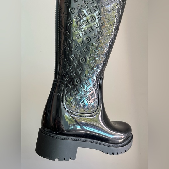 Louis Vuitton 36 Black Monogram Splash High Rain Boots - Picture 6 of 9